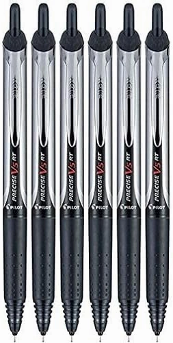 Pilot Precise V5 RT Retractable Liquid Ink Rollerball Pens, Extra Fine Point, 0.5mm, Black Ink, 6 Count