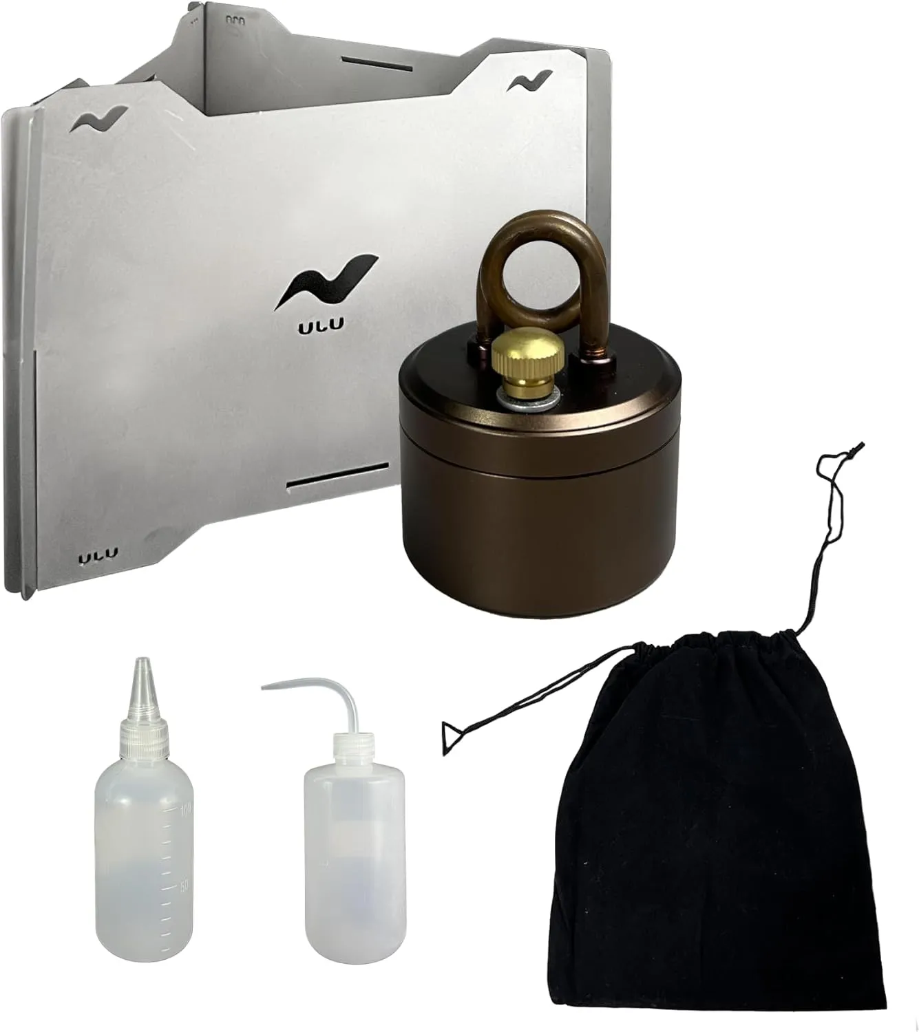 Portable Alcohol Camping Stove Set with Windscreen, Storage Bag, 2 Liquid Bottles,Stable Support Wind-Resistance Camp Stove for Outdoor Camping Hiking Cooking, Brown (Brown-2)