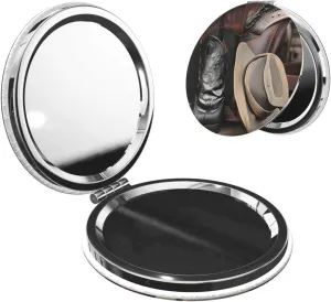 Portable Pocket Makeup Mirror Cowboy Black Hat Western Boots Travel Cosmetic Mirror Round Shape Print Magnifying Compact Mirror for Eyelash