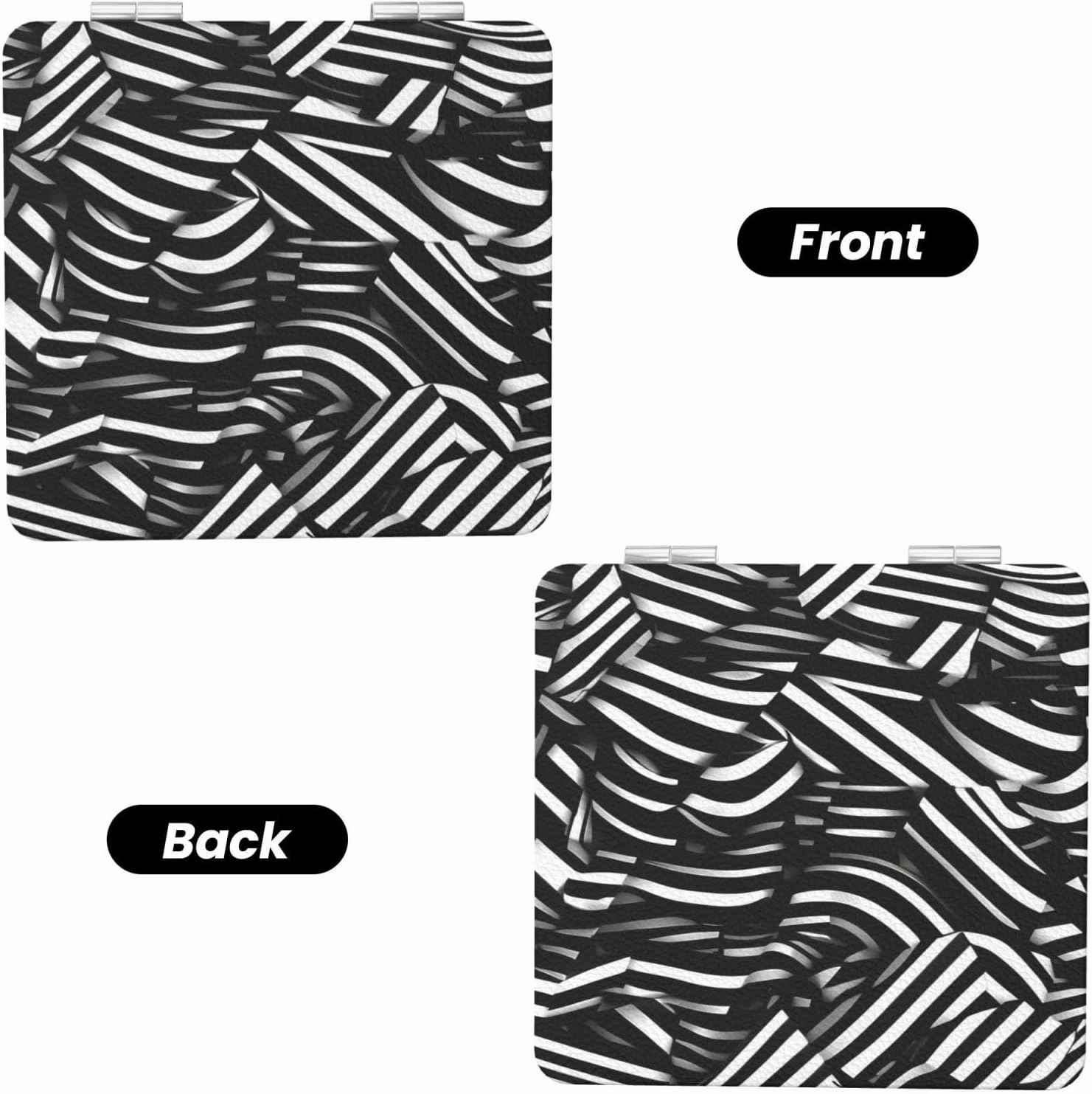 Portable Pocket Makeup Mirror Black and White Lines Travel Cosmetic Mirror Square Print Magnifying Compact Mirror for Eyelash