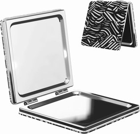 Portable Pocket Makeup Mirror Black and White Lines Travel Cosmetic Mirror Square Print Magnifying Compact Mirror for Eyelash