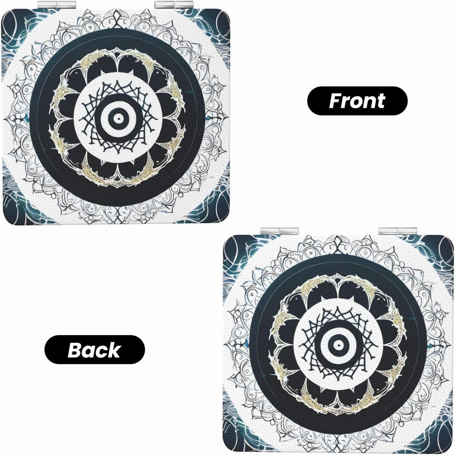 Portable Pocket Makeup Mirror Black and White Round Totem Travel Cosmetic Mirror Square Print Magnifying Compact Mirror for Eyelash