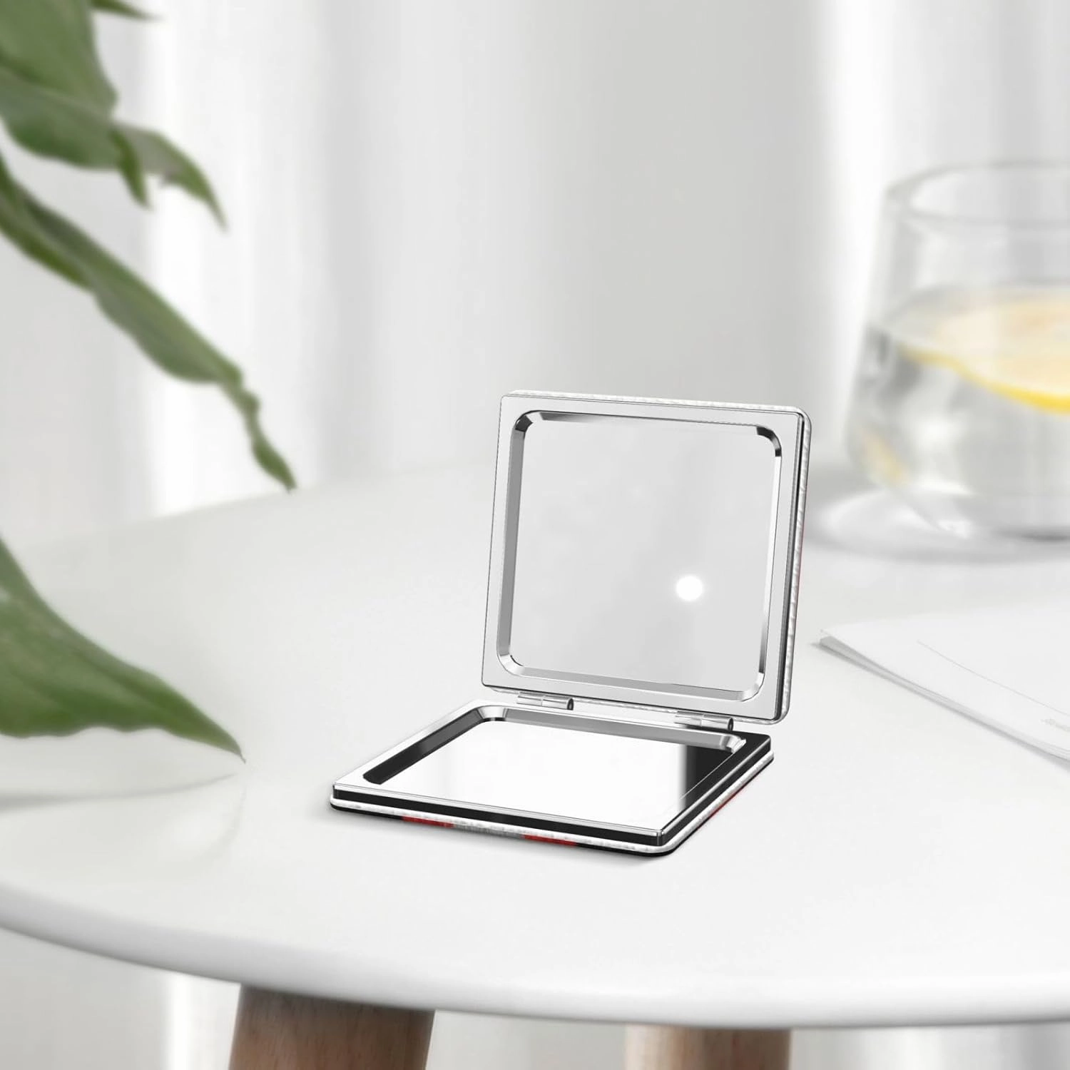 Portable Pocket Makeup Mirror Red and Black Evil Ghost Travel Cosmetic Mirror Square Print Magnifying Compact Mirror for Eyelash