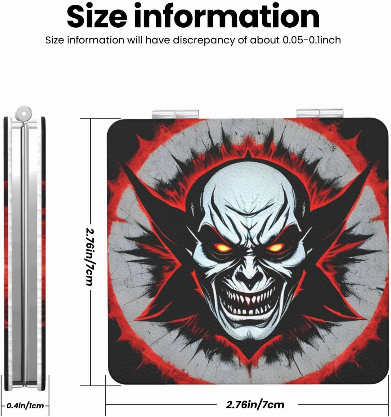 Portable Pocket Makeup Mirror Red and Black Evil Ghost Travel Cosmetic Mirror Square Print Magnifying Compact Mirror for Eyelash