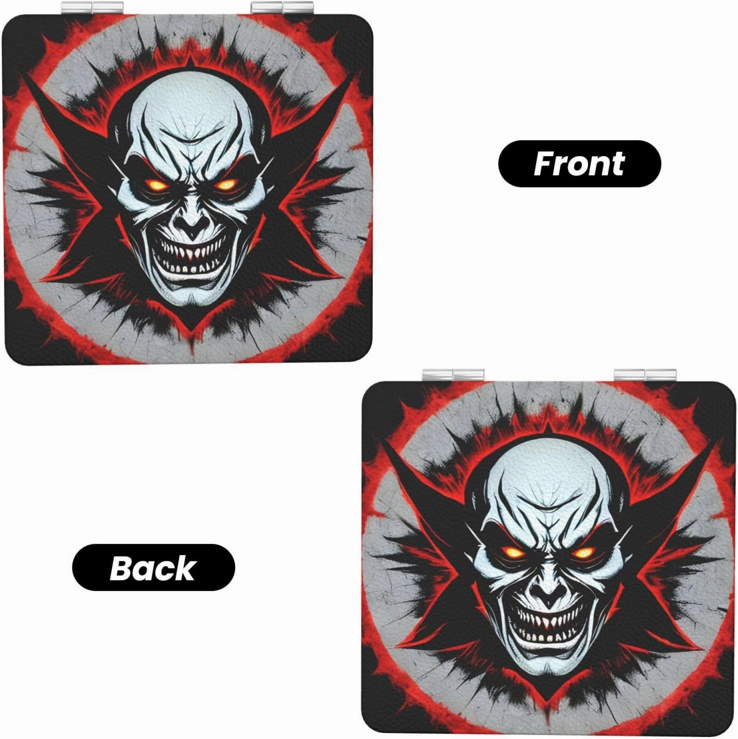 Portable Pocket Makeup Mirror Red and Black Evil Ghost Travel Cosmetic Mirror Square Print Magnifying Compact Mirror for Eyelash