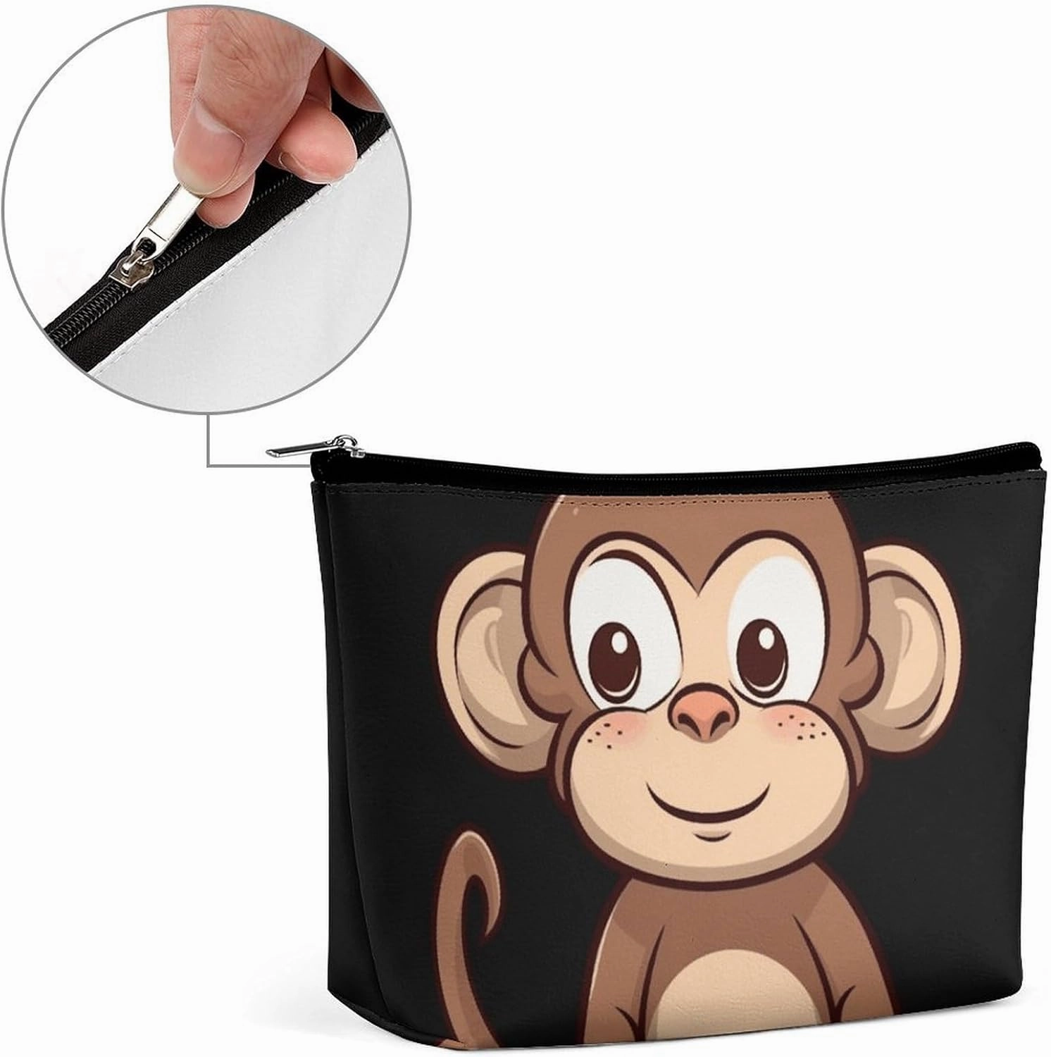 Portable Small Cosmetic Bag Cute Travel Makeup Bag Cartoon Brown Monkey Waterproof Toiletry Bag for Women