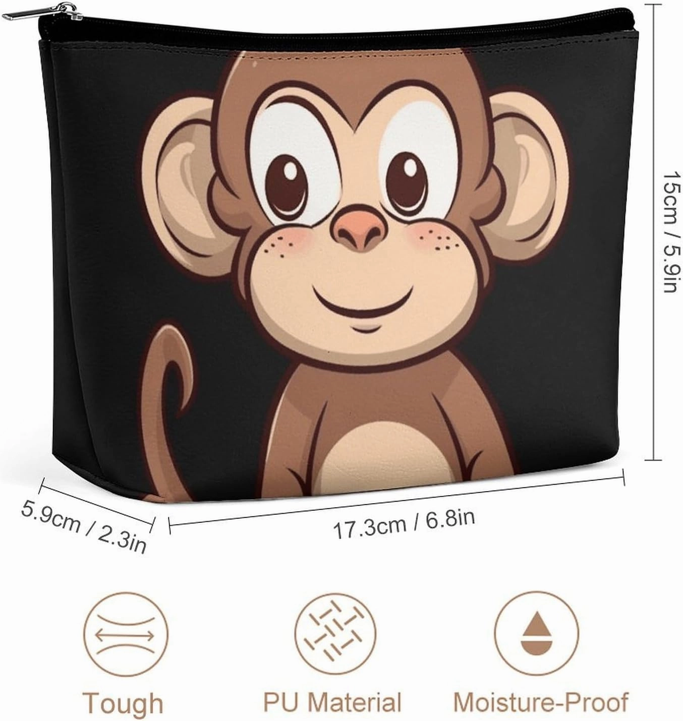 Portable Small Cosmetic Bag Cute Travel Makeup Bag Cartoon Brown Monkey Waterproof Toiletry Bag for Women