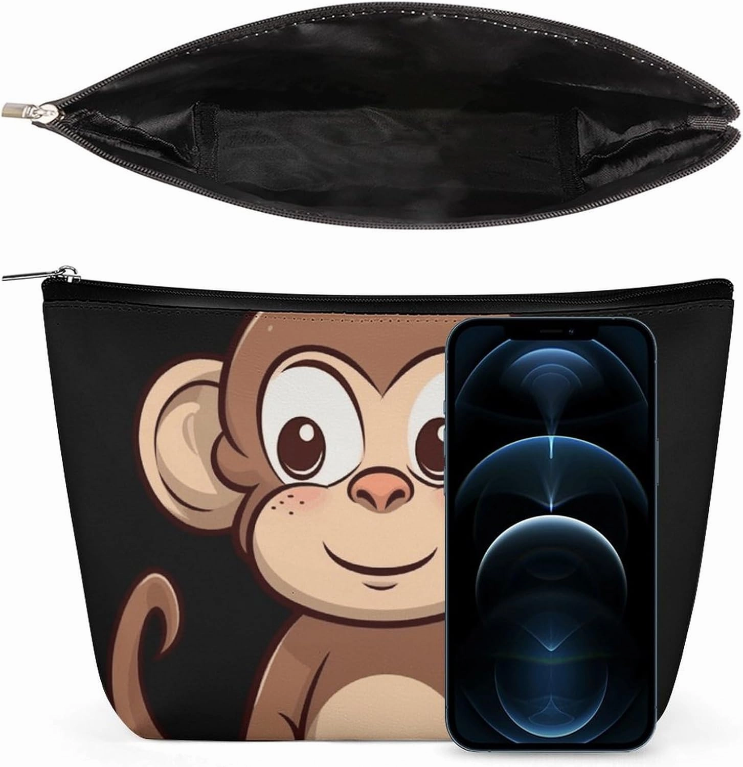 Portable Small Cosmetic Bag Cute Travel Makeup Bag Cartoon Brown Monkey Waterproof Toiletry Bag for Women