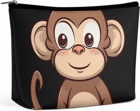 Portable Small Cosmetic Bag Cute Travel Makeup Bag Cartoon Brown Monkey Waterproof Toiletry Bag for Women