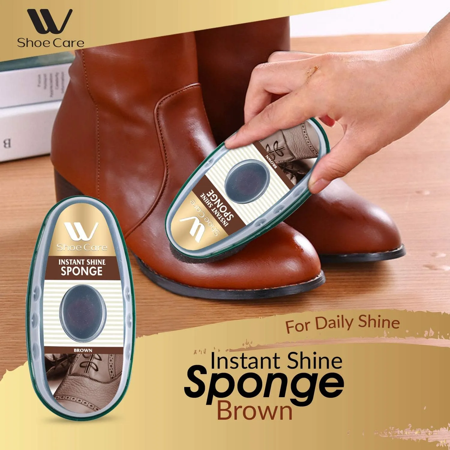 Premium Instant Shoe Shine Sponge (Brown, Neutral) - 11ml Each, Shoe Cleaner for Polishing, Buffing & Restoring Shine, Convenient & Easy to Use