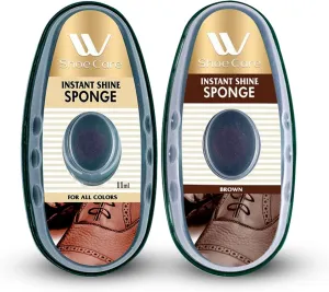 Premium Instant Shoe Shine Sponge (Brown, Neutral) - 11ml Each, Shoe Cleaner for Polishing, Buffing & Restoring Shine, Convenient & Easy to Use