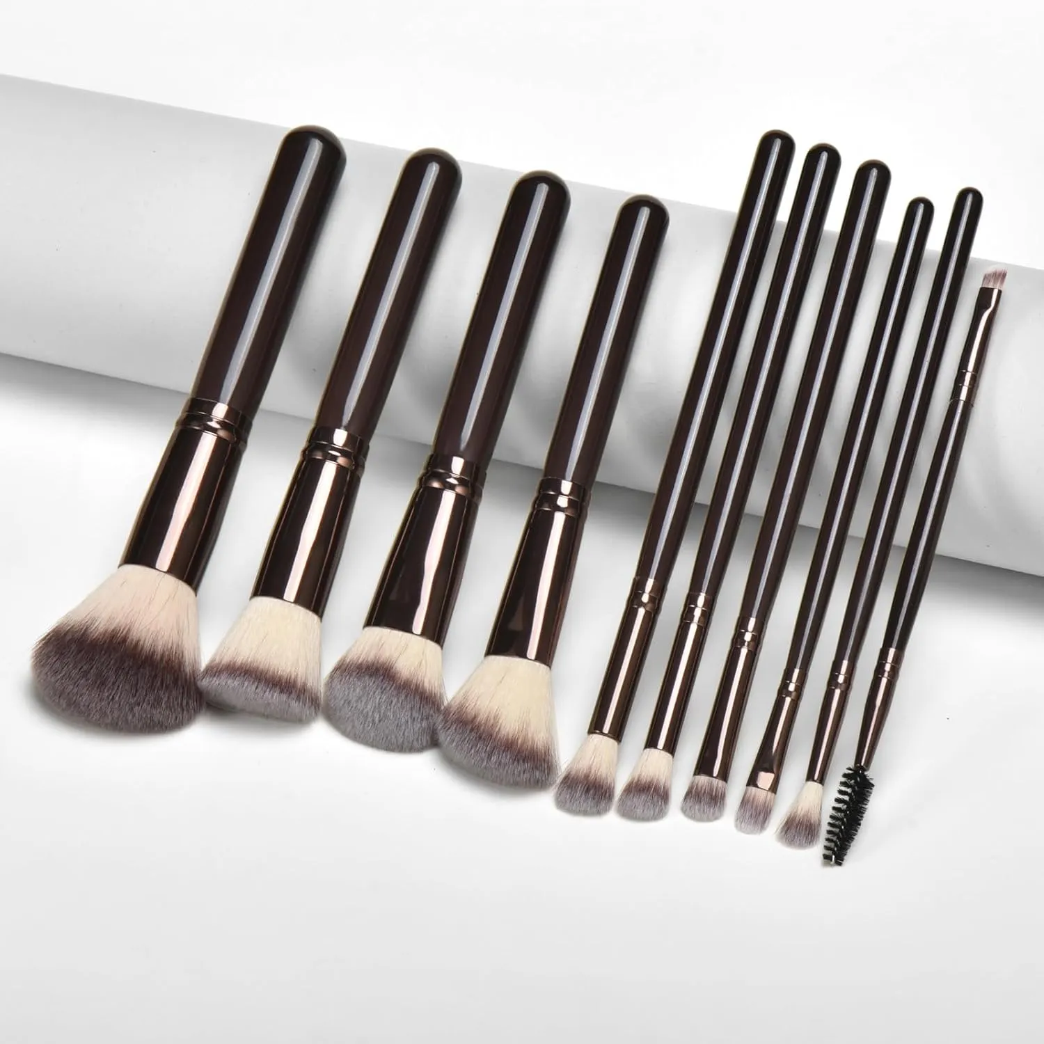 Professional Makeup Brush Set, 10 Piece with Storage Case, Bronze Metal Handles, Synthetic Bristles (10 pieces of coffee color)
