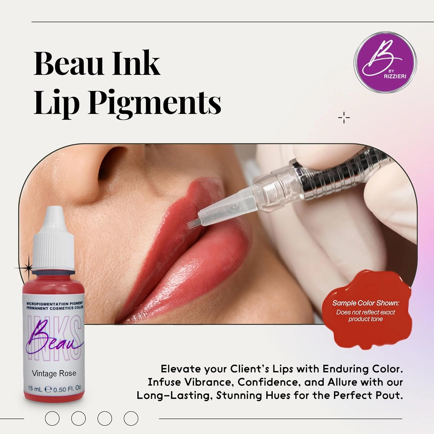 Professional Lip Pigment for Permanent Makeup (15ml) - Nearly Nude Permanent Lip Stain - Neutral Base Permanent Lipstick Pigment for Lip Tattoo or Liner - PMU Supplies for Stunning Lip Makeup