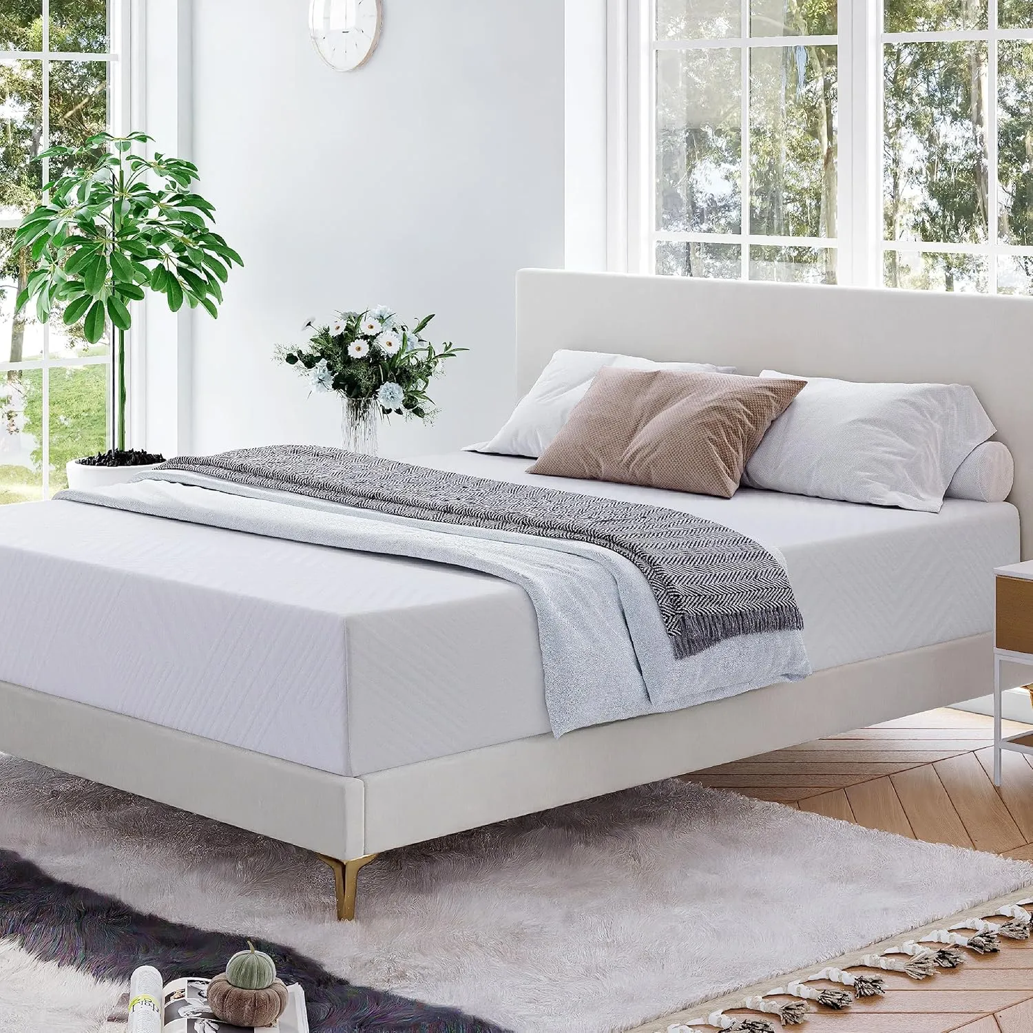 Queen Mattress - 12 Inch Green Tea Memory Foam Mattress- Queen Mattress in a Box - CertiPUR-US Certified Fiberglass Free Mattress - Gel Layer - Medium - 60"x80"x8" - White