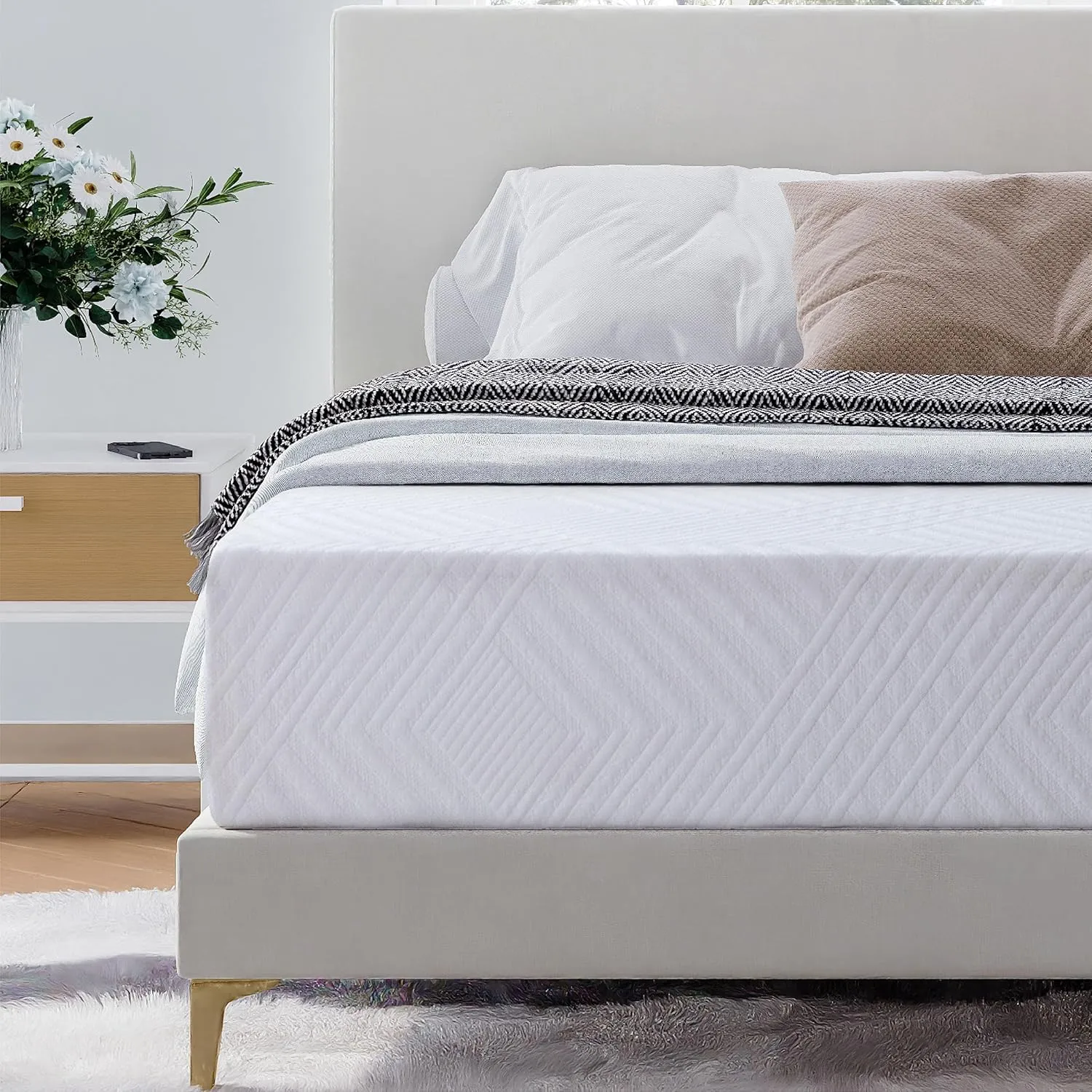 Queen Mattress - 12 Inch Green Tea Memory Foam Mattress- Queen Mattress in a Box - CertiPUR-US Certified Fiberglass Free Mattress - Gel Layer - Medium - 60"x80"x8" - White