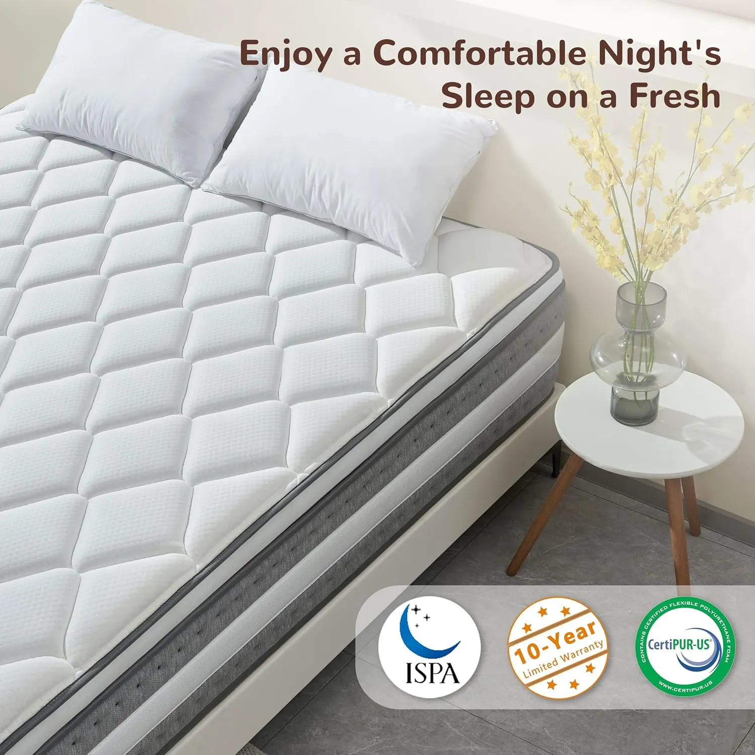 Queen Mattress, 14 Inch Hybrid Mattresses in a Box, Individually Wrapped Pocket Coils for Isolate Motion, Gel Memory Foam, Medium Firm Support, Pressure Relief, CertiPUR-US