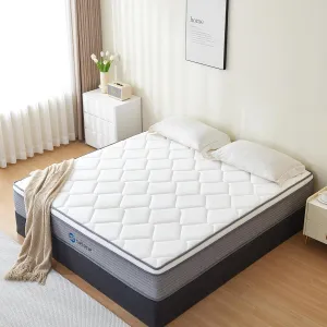 Queen Mattresses, 10 Inch Mattress Queen Size with Pocket Spring and Memory Foam for Pressure Relief, Motion Isolation, Edge Support, Medium Firm Mattress in a Box, CertiPUR-US, Grey