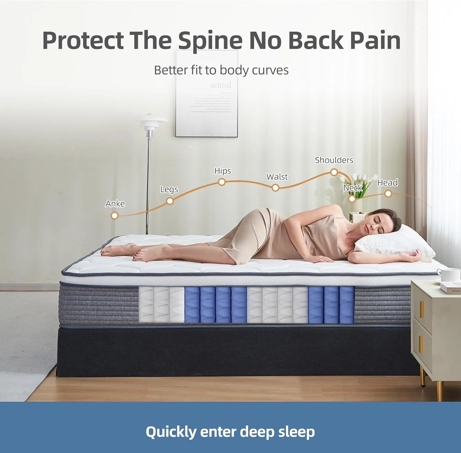 Queen Mattresses, 10 Inch Mattress Queen Size with Pocket Spring and Memory Foam for Pressure Relief, Motion Isolation, Edge Support, Medium Firm Mattress in a Box, CertiPUR-US, Grey
