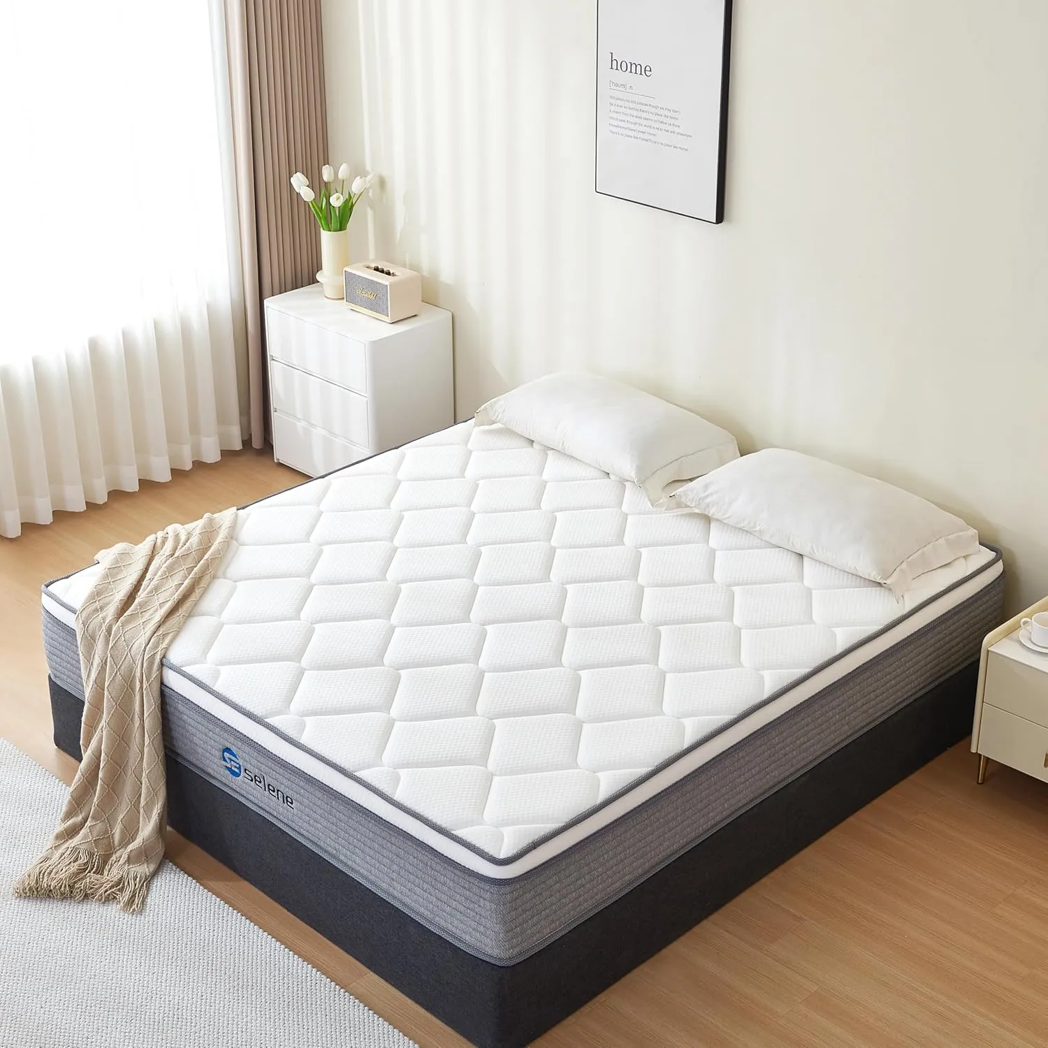 Queen Mattresses, 10 Inch Mattress Queen Size with Pocket Spring and Memory Foam for Pressure Relief, Motion Isolation, Edge Support, Medium Firm Mattress in a Box, CertiPUR-US, Grey