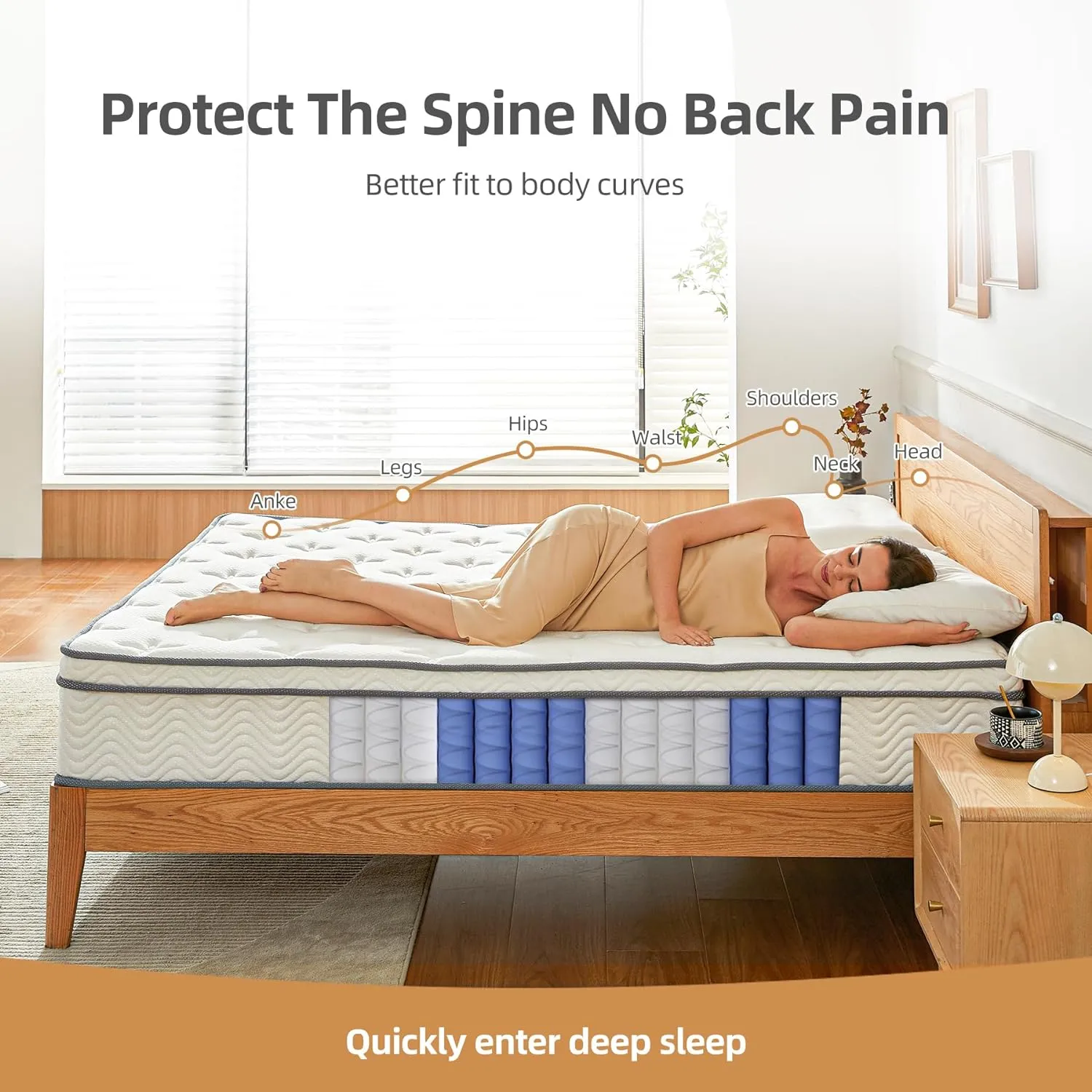 Queen Mattresses, 12 Inch Mattress Queen Size with Pocket Spring and Memory Foam for Pressure Relief, Motion Isolation, Edge Support, Medium Firm Mattress in a Box, CertiPUR-US, White