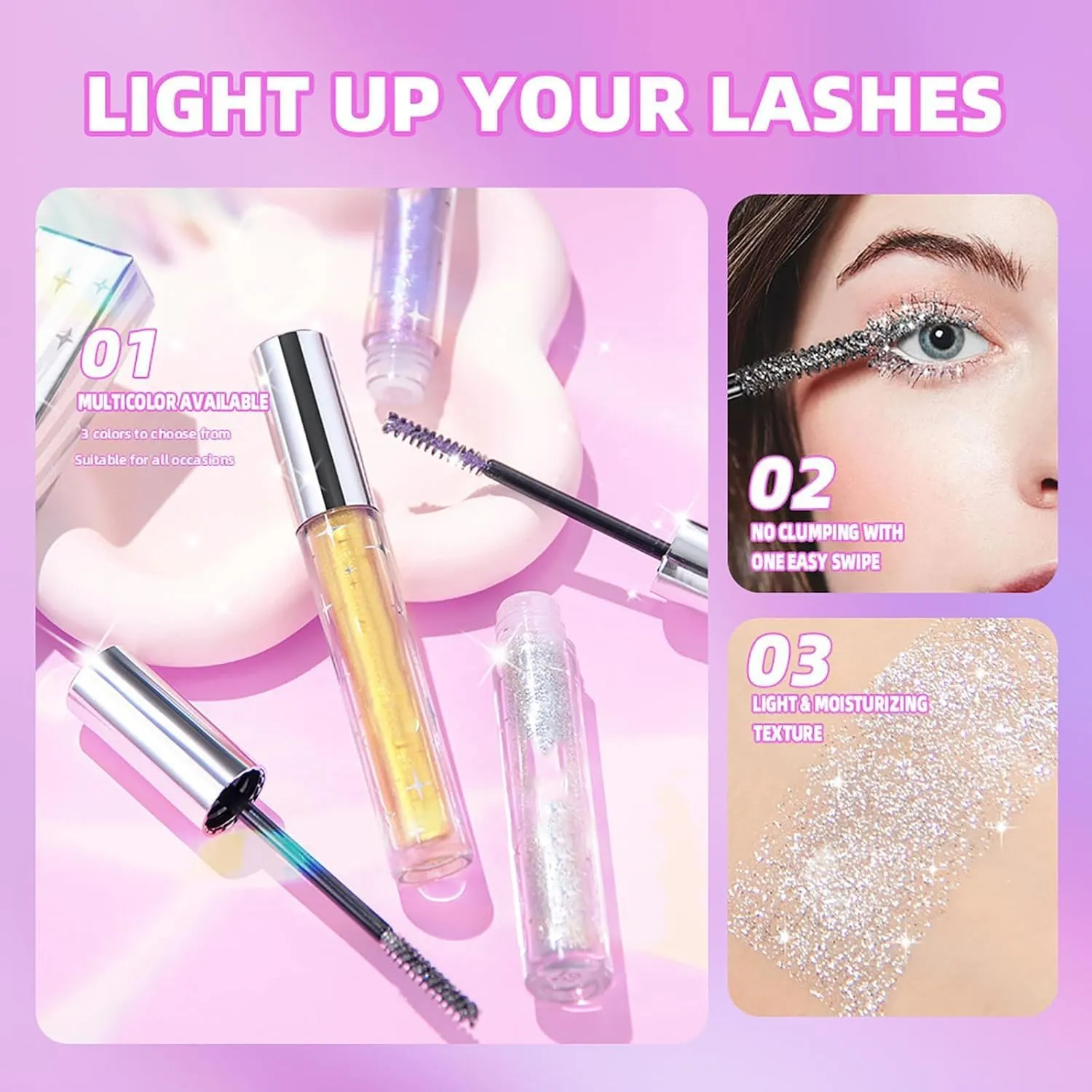 Question Beauty Glitter Mascara | Silver, Purple, White | Waterproof, Long Lasting, Smudge-Proof Mascara