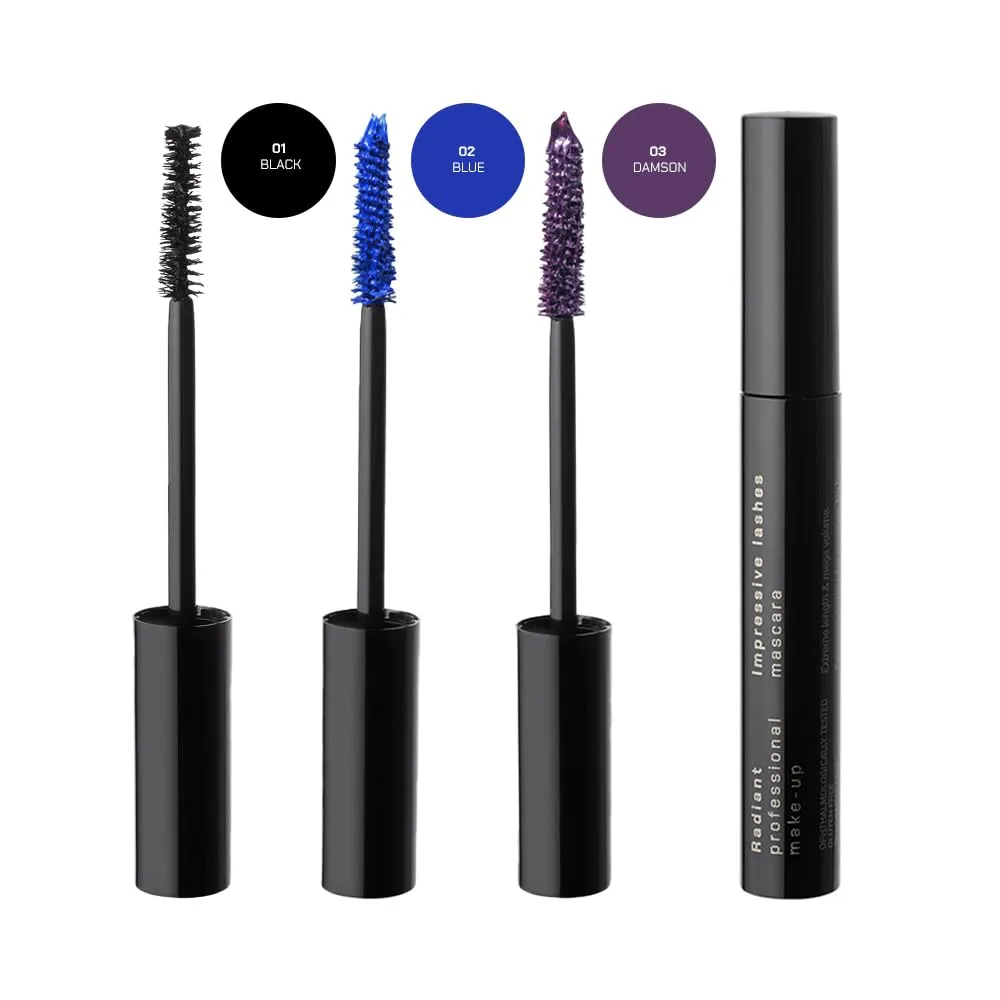 RADIANT PROFESSIONAL Impressive Lashes Voluminous Mascara (8ml) – Black/Blue/Purple Color Mascara – Lengthening, Long-Lasting & Smudge-Proof – Dramatic Volume for False Lash Effect (03 DAMSON)
