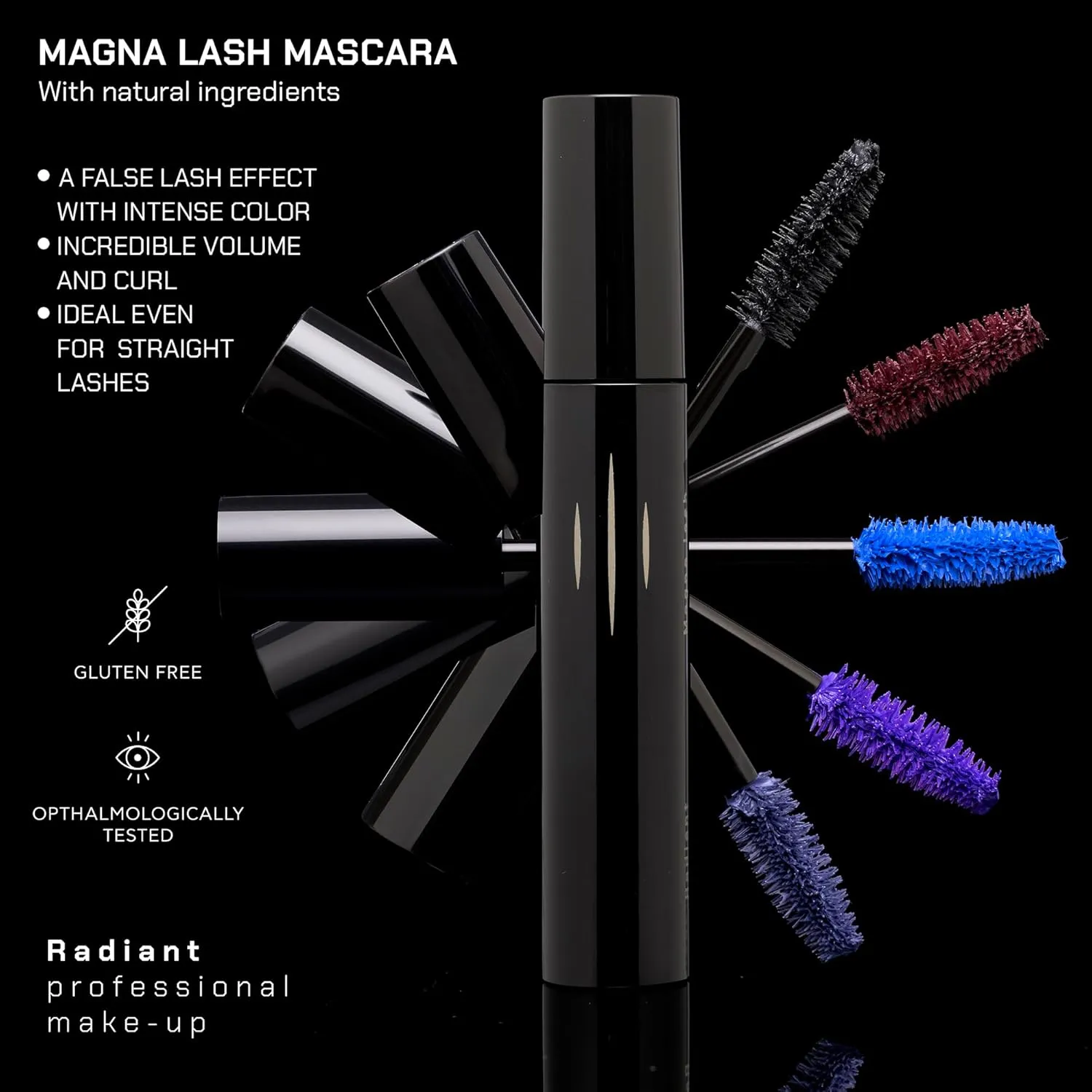 Radiant Professional Volume & Curl Mascara – Lengthening & Volumizing, Smudge-Proof, for Sensitive Eyes, Ideal for Mature & Young Women, 0.43 oz (02 Plum Brown)