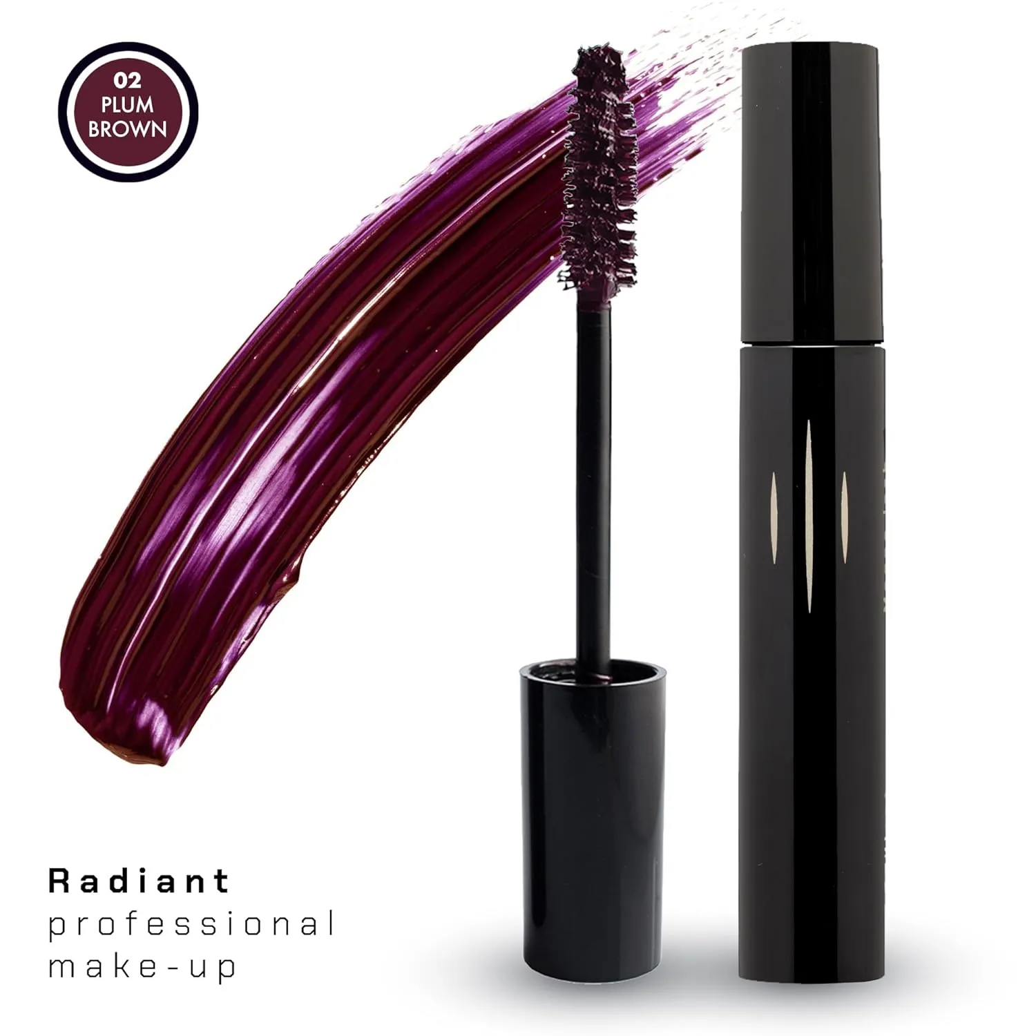 Radiant Professional Volume & Curl Mascara – Lengthening & Volumizing, Smudge-Proof, for Sensitive Eyes, Ideal for Mature & Young Women, 0.43 oz (02 Plum Brown)