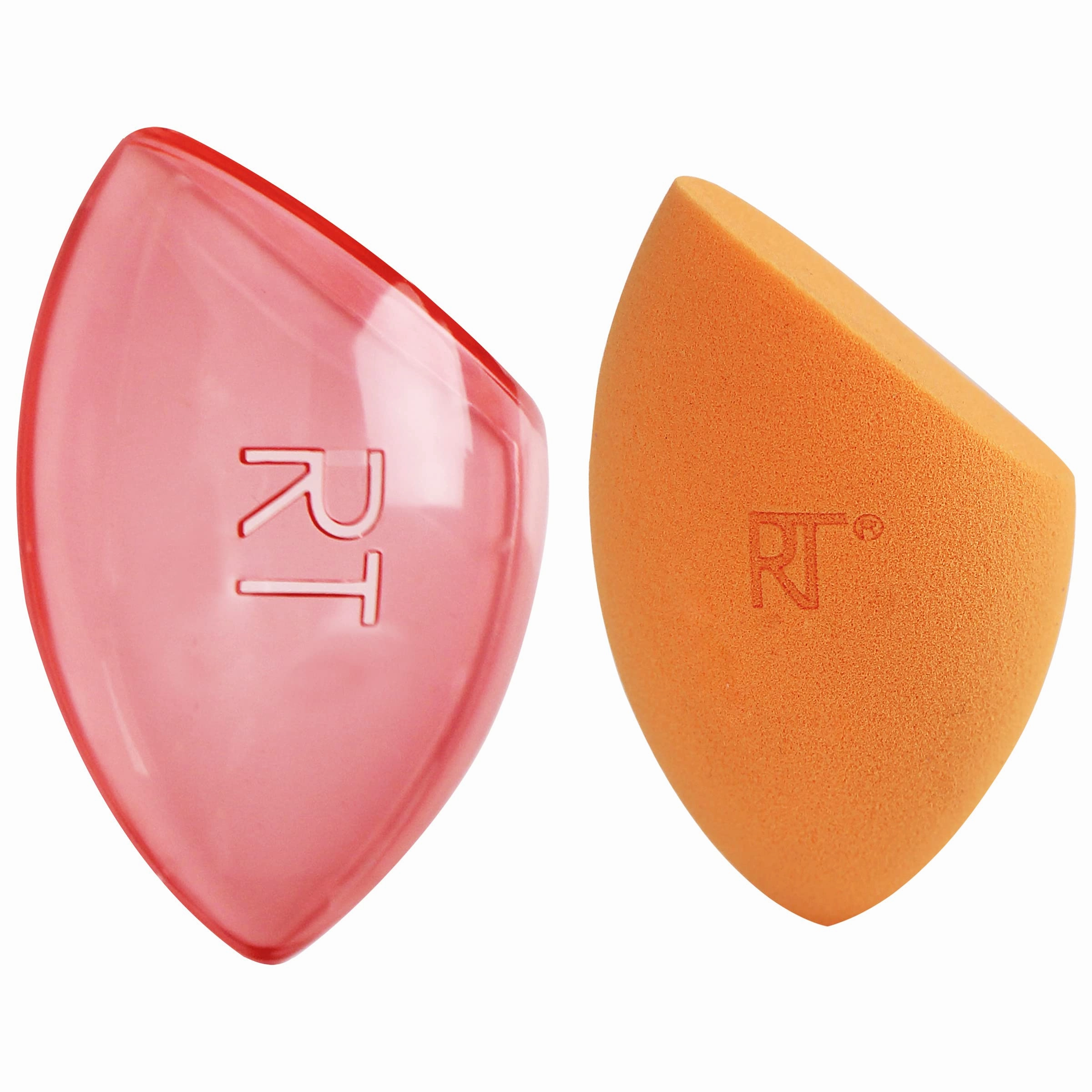Real Techniques Miracle Complexion Sponge   Travel Case, Makeup Blending Sponge, For Foundation, Sponge Case for Travel, Light To Medium Coverage, Natural, Dewy Makeup, Latex-Free Foam, 2 Piece Set