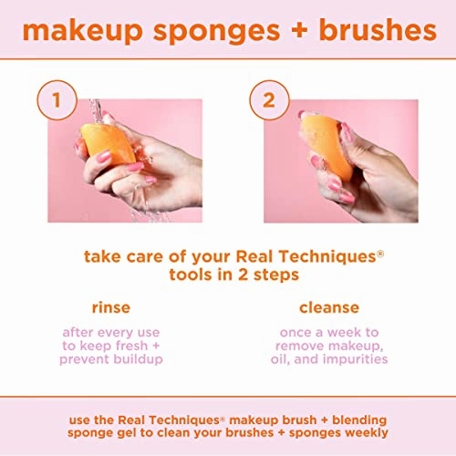 Real Techniques Miracle Complexion Sponge   Travel Case, Makeup Blending Sponge, For Foundation, Sponge Case for Travel, Light To Medium Coverage, Natural, Dewy Makeup, Latex-Free Foam, 2 Piece Set