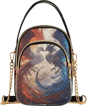 Red and Blue Ice and Fire Phoenix trendy sling crossbody bag with multi pockets hand bags for women for mothers day