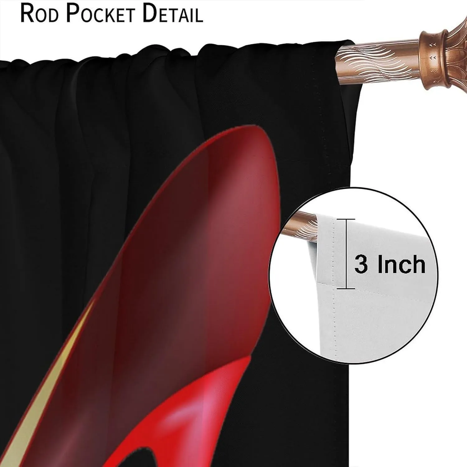 Red High Heel Curtain Hello Gorgeous Black Perfume Flower Lipstick Fashion Makeup Romantic Woman Girls Print Window Drapes 2 Panel Sets,42x45 Inch Decor
