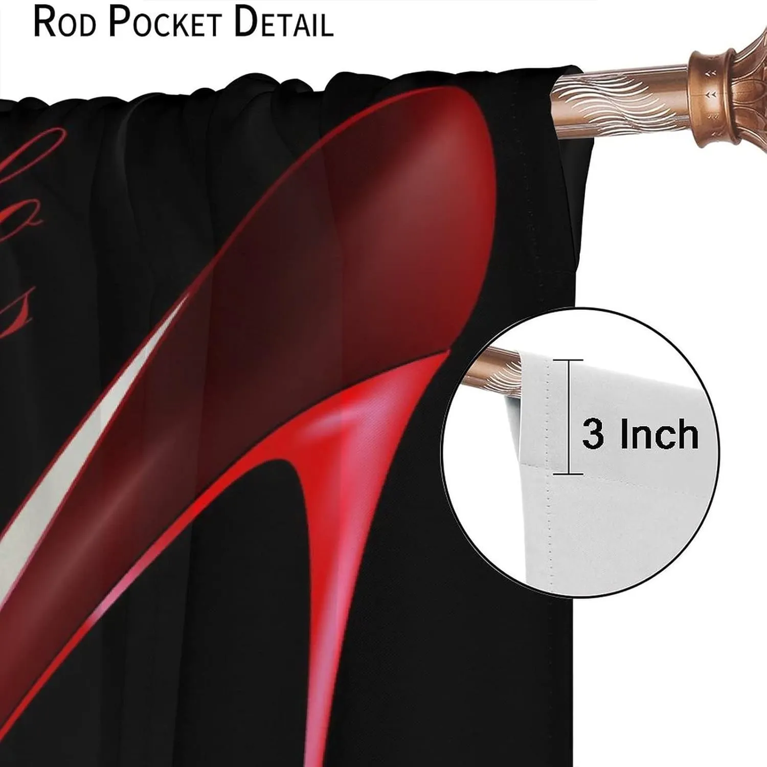 Red High Heel Curtains Black Perfume Flower Lipstick Fashion Makeup Romantic Woman Girls Blackout Rod Pockets Window Drapes for Living Room Kitchen Cafe Bedroom Decor W31.5xL63in 2 Panels