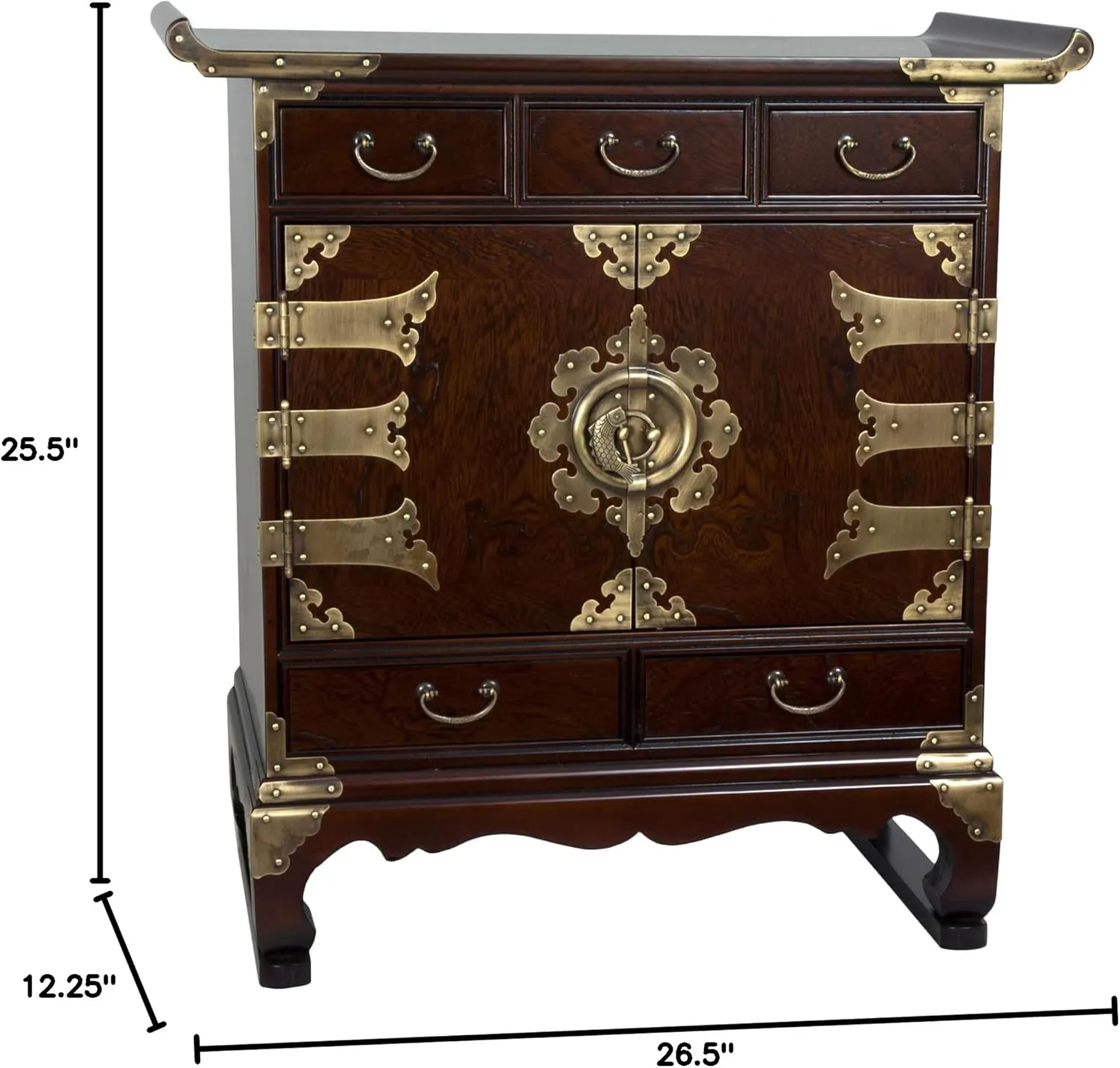 Red Lantern Korean Antique Style 5-Drawer End Table Cabinet, Tobacco