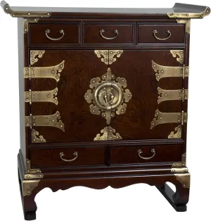 Red Lantern Korean Antique Style 5-Drawer End Table Cabinet, Tobacco
