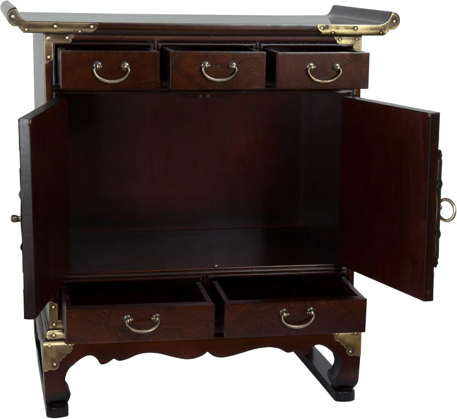Red Lantern Korean Antique Style 5-Drawer End Table Cabinet, Tobacco