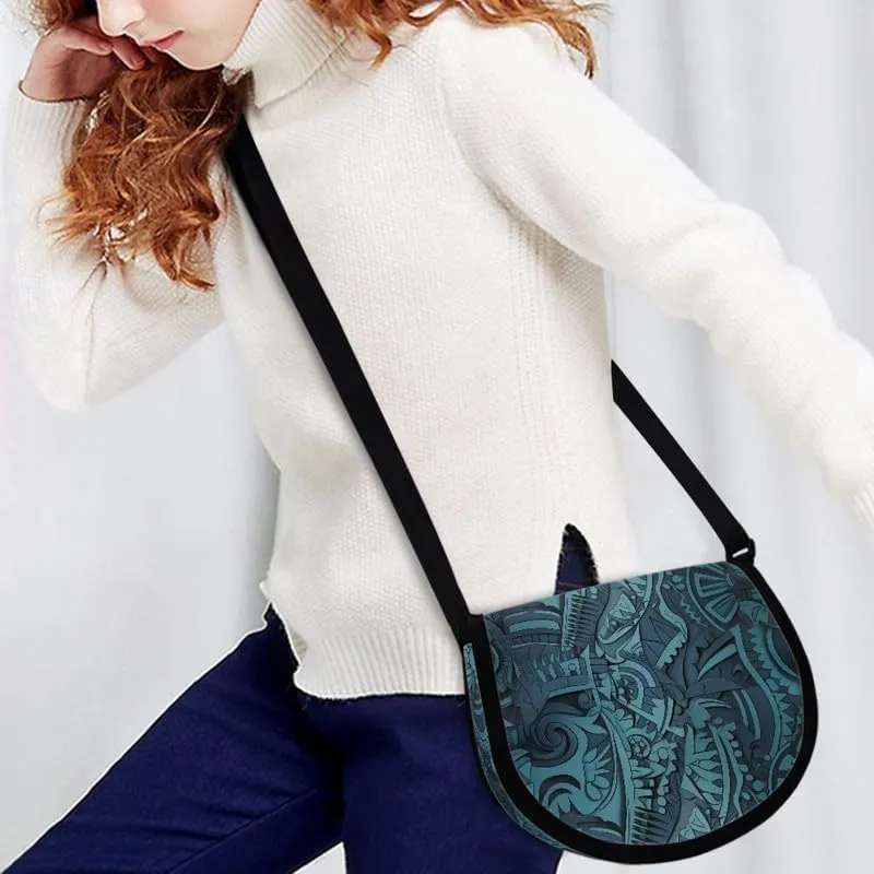 Red Rose Women Small Crossbody Bag Butterfly Flower Casual Satchel Tribal Ethnic Semi Circle Bag with Zipper Pocket