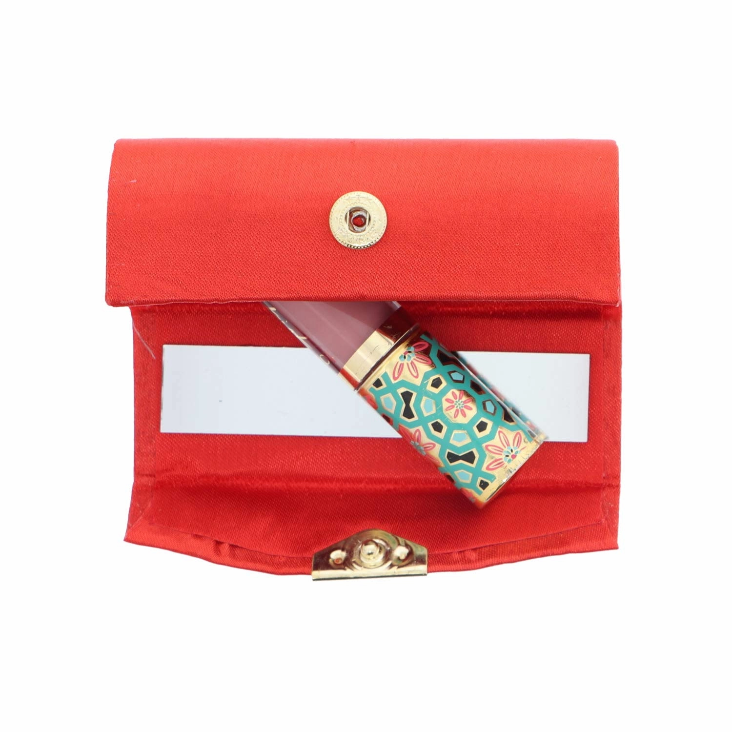Red Solid Satin Ladies Lipstick Case With Mirror Purse Holder Set of 6