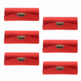 Red Solid Satin Ladies Lipstick Case With Mirror Purse Holder Set of 6