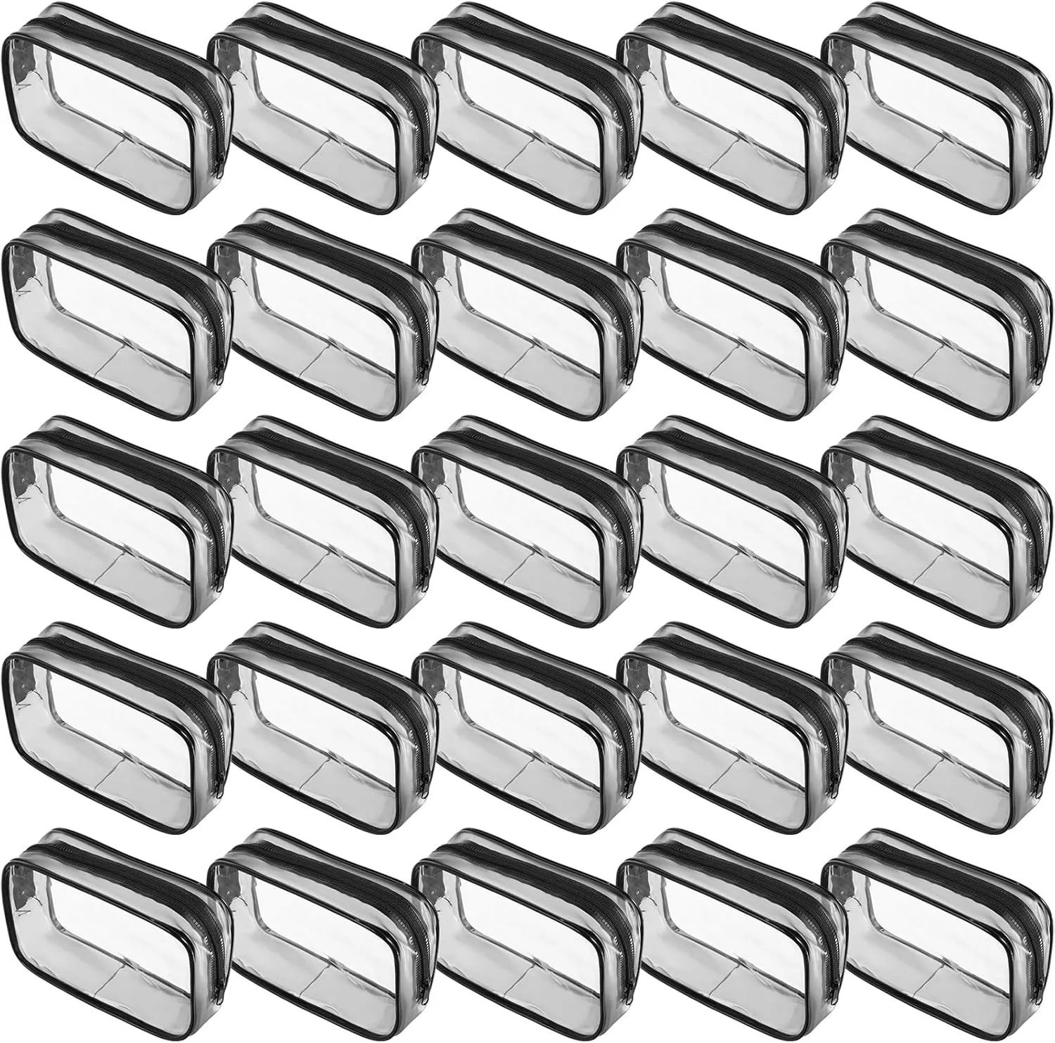 Reginary 25 Pcs Clear Makeup Bags Bulk Cosmetic Bags with Zipper Travel Toiletry Bags Waterproof Portable Transparent Zippered Pouches for Women Men Travel Bathroom Business (Transparent Black)