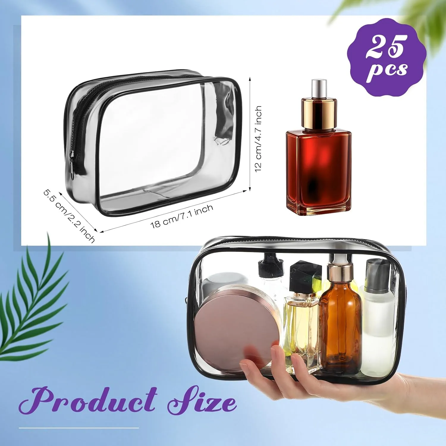 Reginary 25 Pcs Clear Makeup Bags Bulk Cosmetic Bags with Zipper Travel Toiletry Bags Waterproof Portable Transparent Zippered Pouches for Women Men Travel Bathroom Business (Transparent Black)