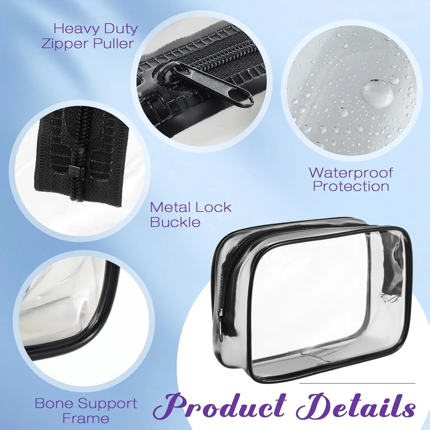 Reginary 25 Pcs Clear Makeup Bags Bulk Cosmetic Bags with Zipper Travel Toiletry Bags Waterproof Portable Transparent Zippered Pouches for Women Men Travel Bathroom Business (Transparent Black)