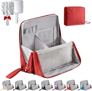 Relevanton Standing Makeup Bag, Standing Makeup Bag – Portable, Large Capacity, Stand Up Make Up Bag, Multi-Purpose Large Capacity Oxford Cloth Toiletry Bag,Vertical Makeup Organizer Bag (Red)