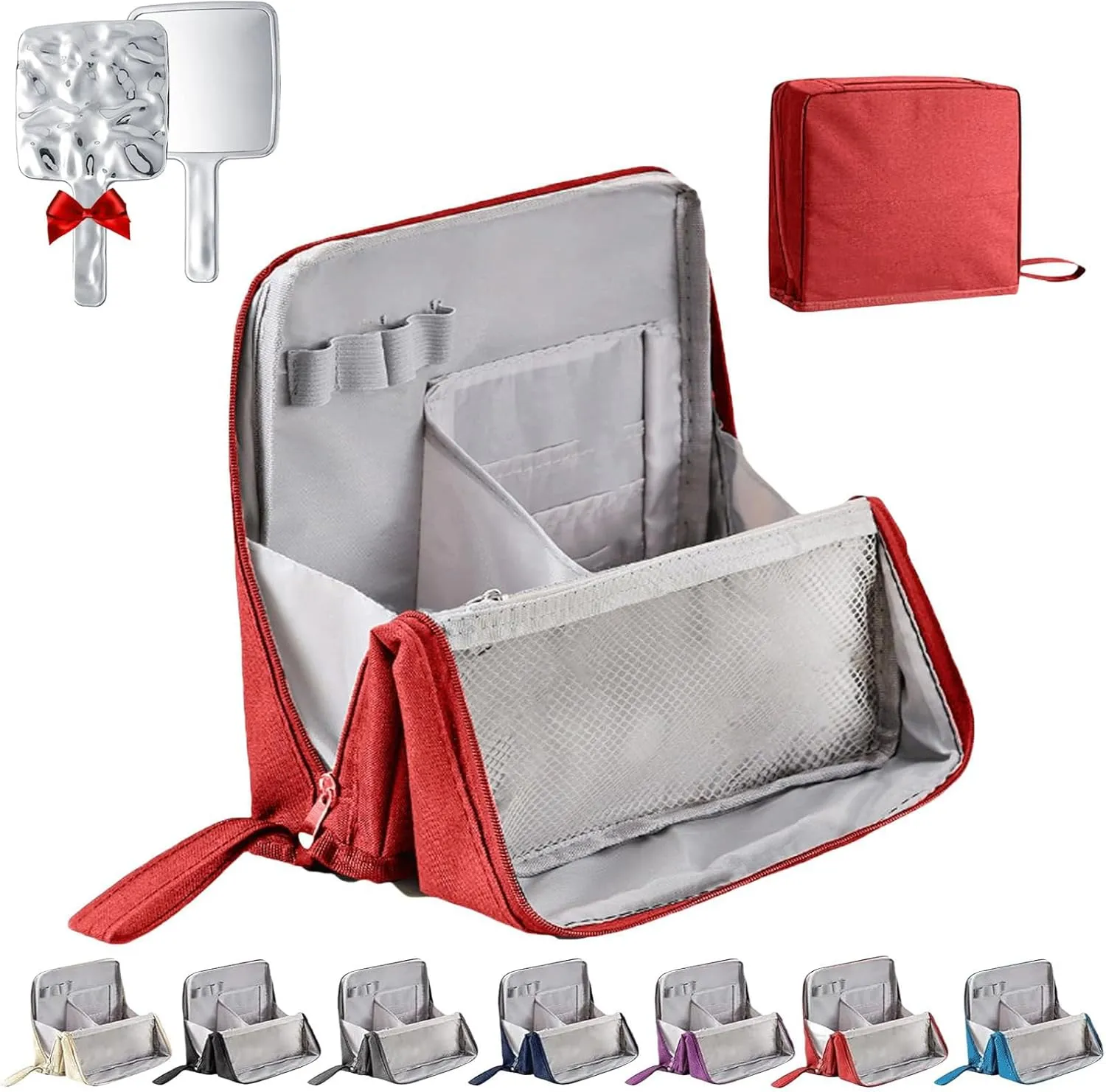 Relevanton Standing Makeup Bag, Standing Makeup Bag – Portable, Large Capacity, Stand Up Make Up Bag, Multi-Purpose Large Capacity Oxford Cloth Toiletry Bag,Vertical Makeup Organizer Bag (Red)