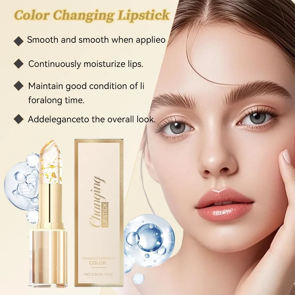Remainder lipstick, Color Changing Lipstick, Imaginaryl Lip Color, Transferproof Color Changing Lipstick, Gold Foil Moisturizing Glossy Shine Lip Gloss, Long Lasting 24 Hours, Deep Nourishment