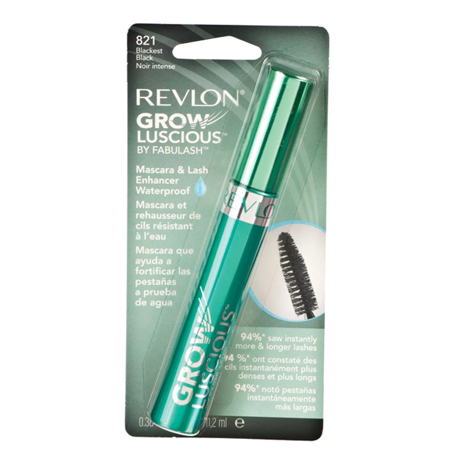 Revlon Grow Luscious by Fabulash, Waterproof, 821 Blackest Black, 0.38-Ounce