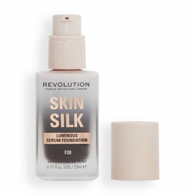 Revolution Beauty, Skin Silk Serum Foundation, Light to Medium Coverage, Lightweight & Radiant Finish, Contains Hyaluronic Acid, F20 Deep Skin Tones, 0.77 Fl. Oz.