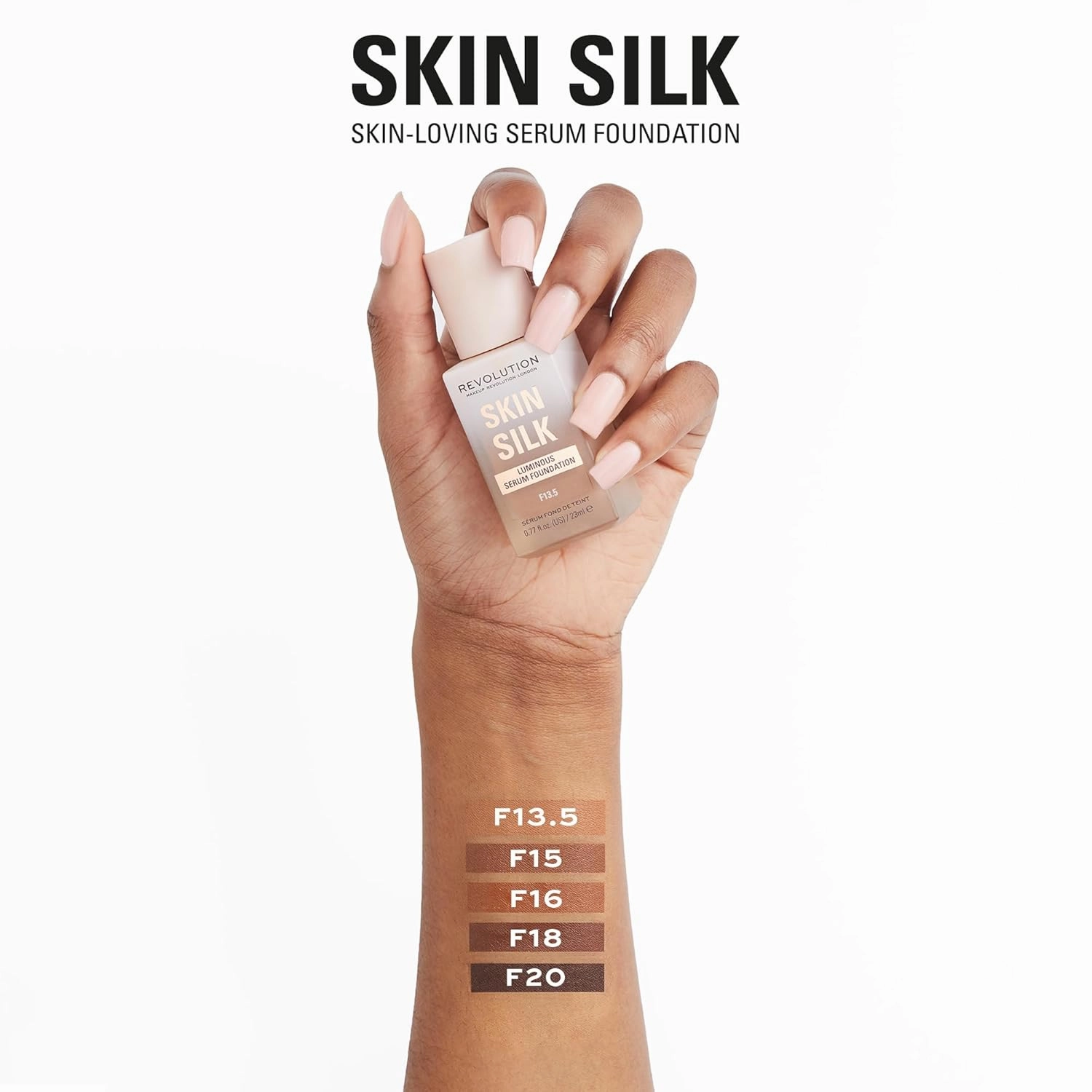 Revolution, Skin Silk Serum Foundation, Light to Medium Coverage, Lightweight & Radiant Finish, Contains Hyaluronic Acid, F18 Deep Skin Tones, 0.77 fl oz (Pack of 2)