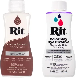 Rit Dye – 8 Oz. Liquid Fabric Dye for Clothing, Décor, and Crafts – Cocoa Brown with Color Fixative