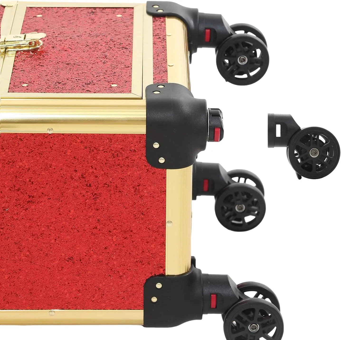Rolling train case with drawer Makeup rolling Cosmetic organizer Makeup traveling case Makeup trolley (red)